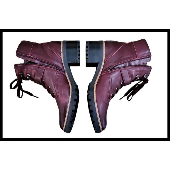 Naturalizer Tia Ankle Combat Boots Lug Sole Zipper Lace Up Burgundy Maroon 9.5 - Picture 10 of 14